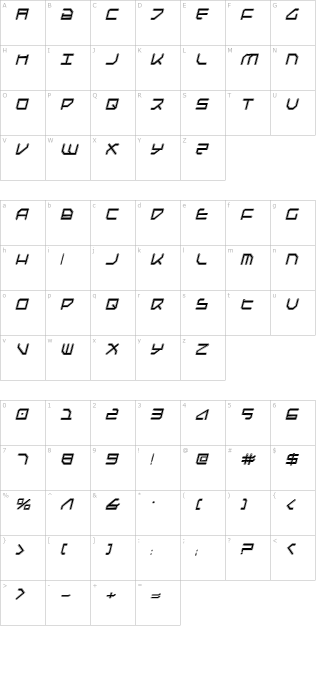 federapolis-college-italic character map