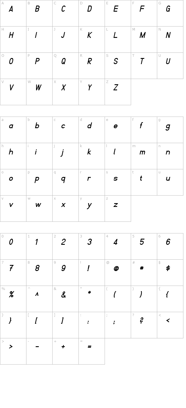 Fibel Nord Bold Italic character map