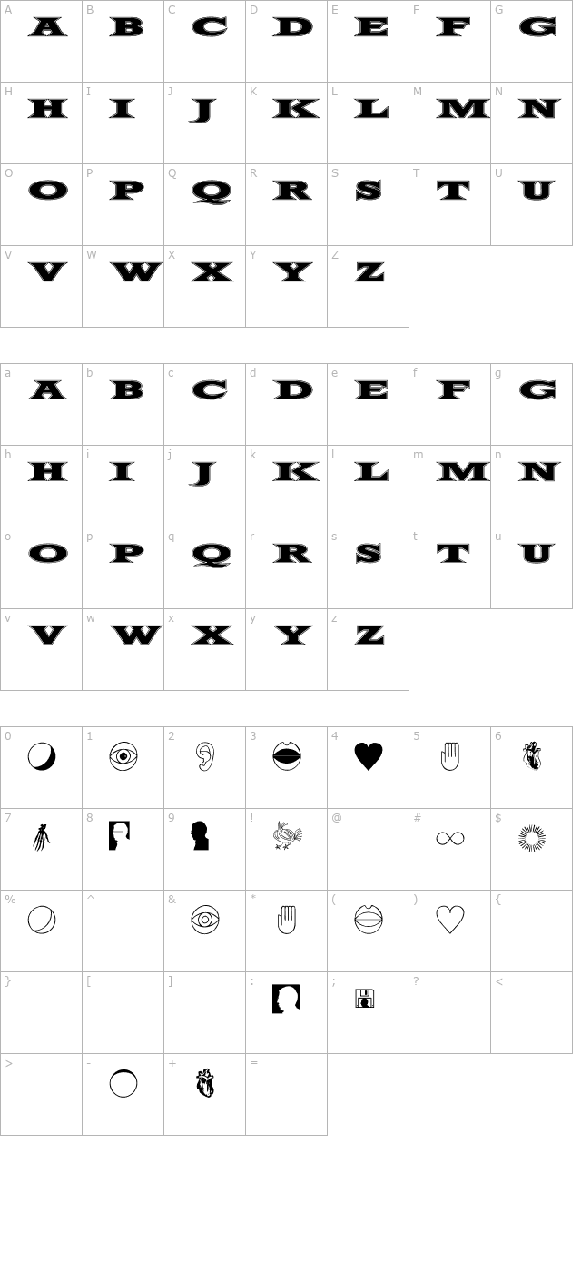 fifty-two-letters character map