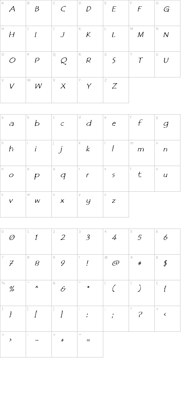 Film Cryptic Oblique character map