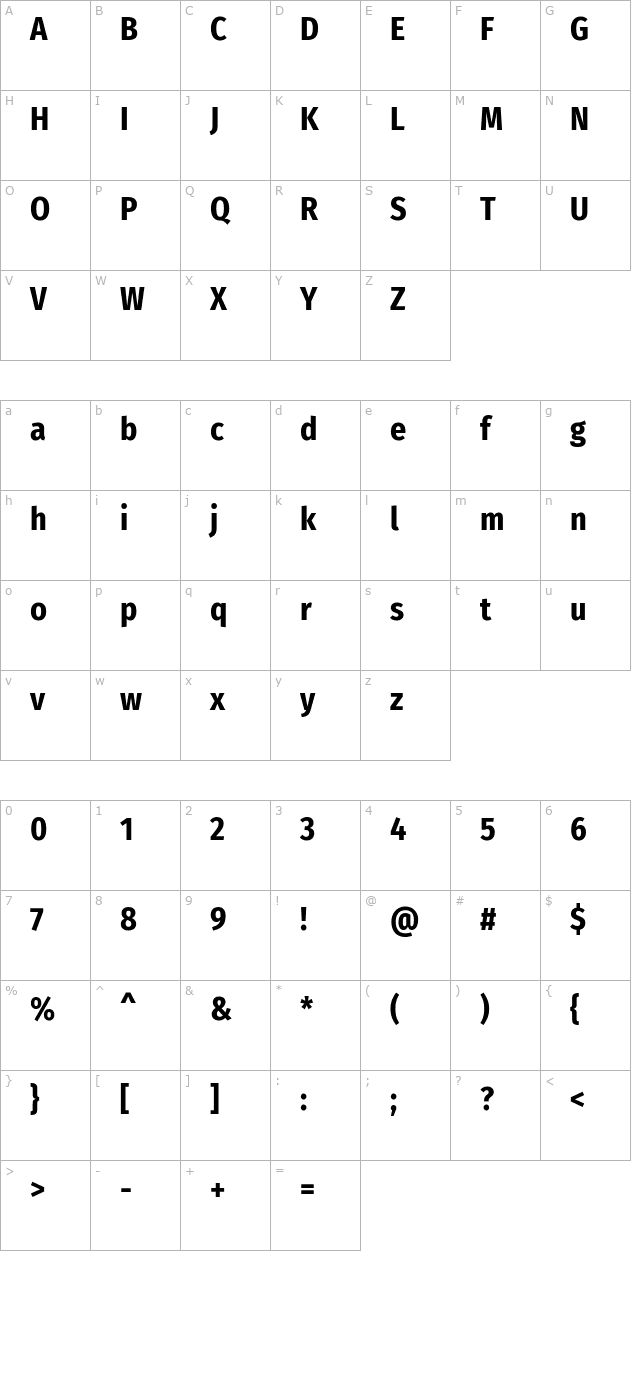 fira-sans-condensed-bold character map