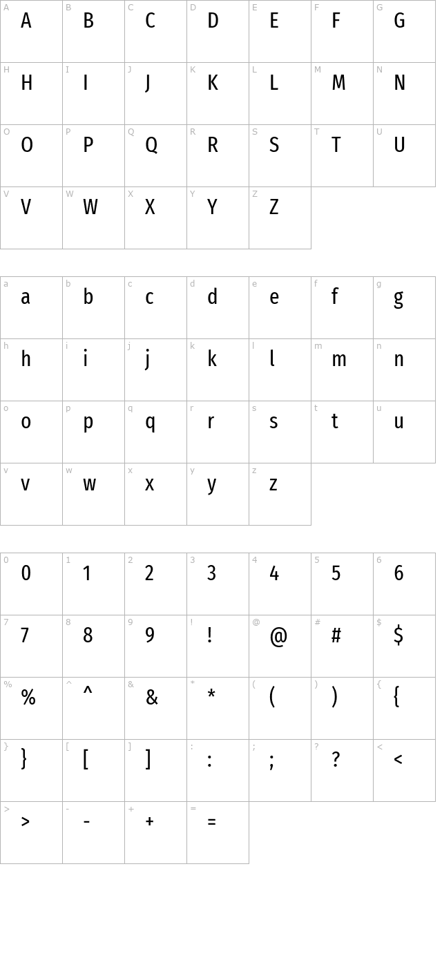 fira-sans-extra-condensed character map