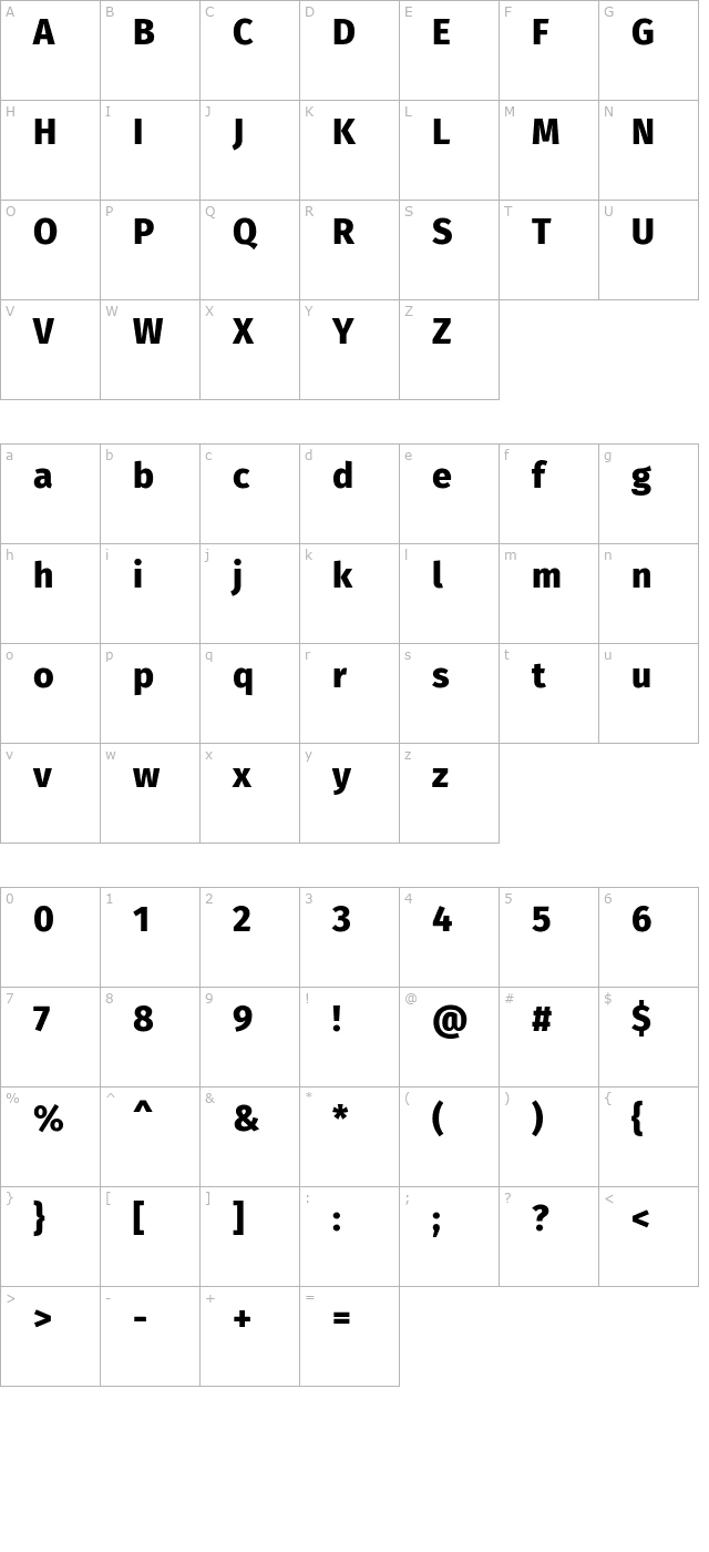 Fira Sans ExtraBold character map