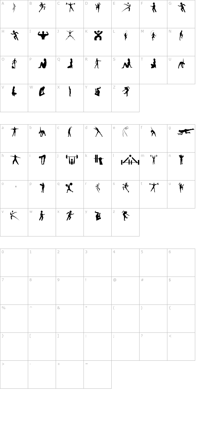 Fitness Silhouettes character map