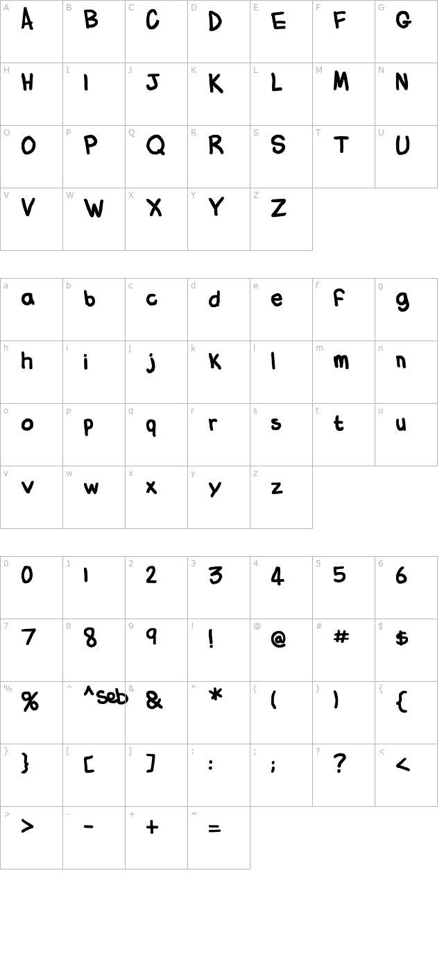 Flabby Bums Handwriting character map