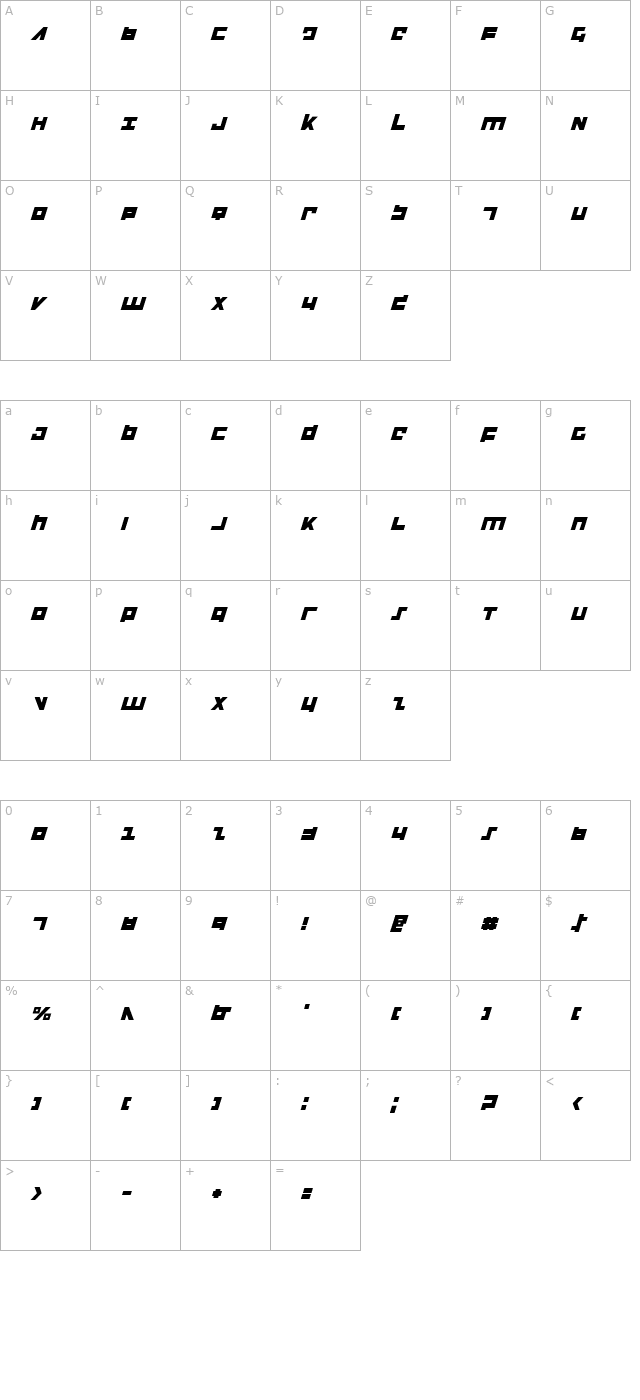 flight-corps-italic character map