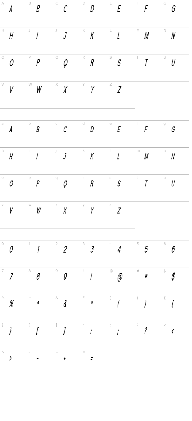 florencesans-sc-comp-bold-italic character map