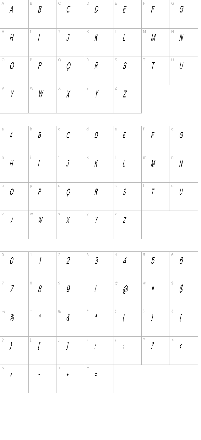 Florencesans SC Comp Italic character map