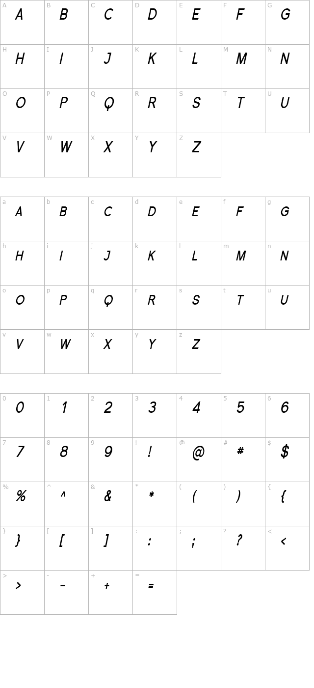 florencesans-sc-cond-bold-italic character map