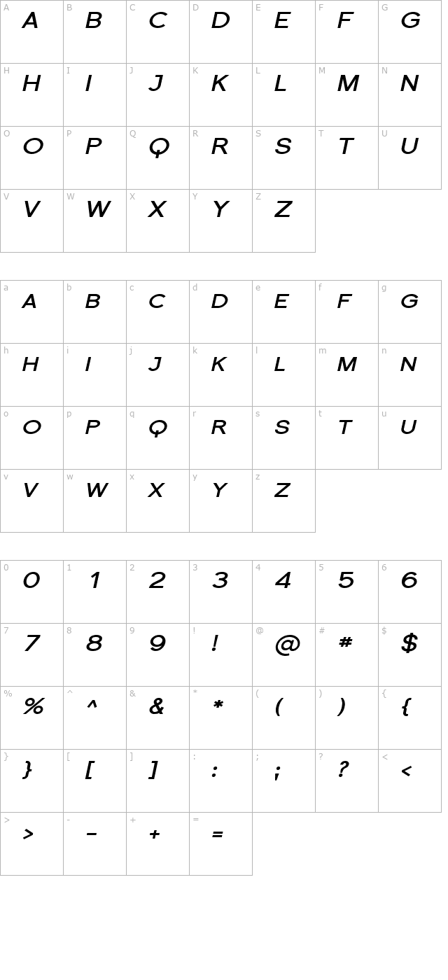 florencesans-sc-exp-bold-italic character map