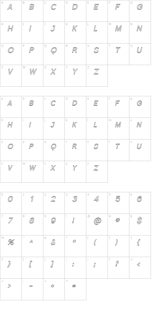 Florencesans SC Outline Italic character map