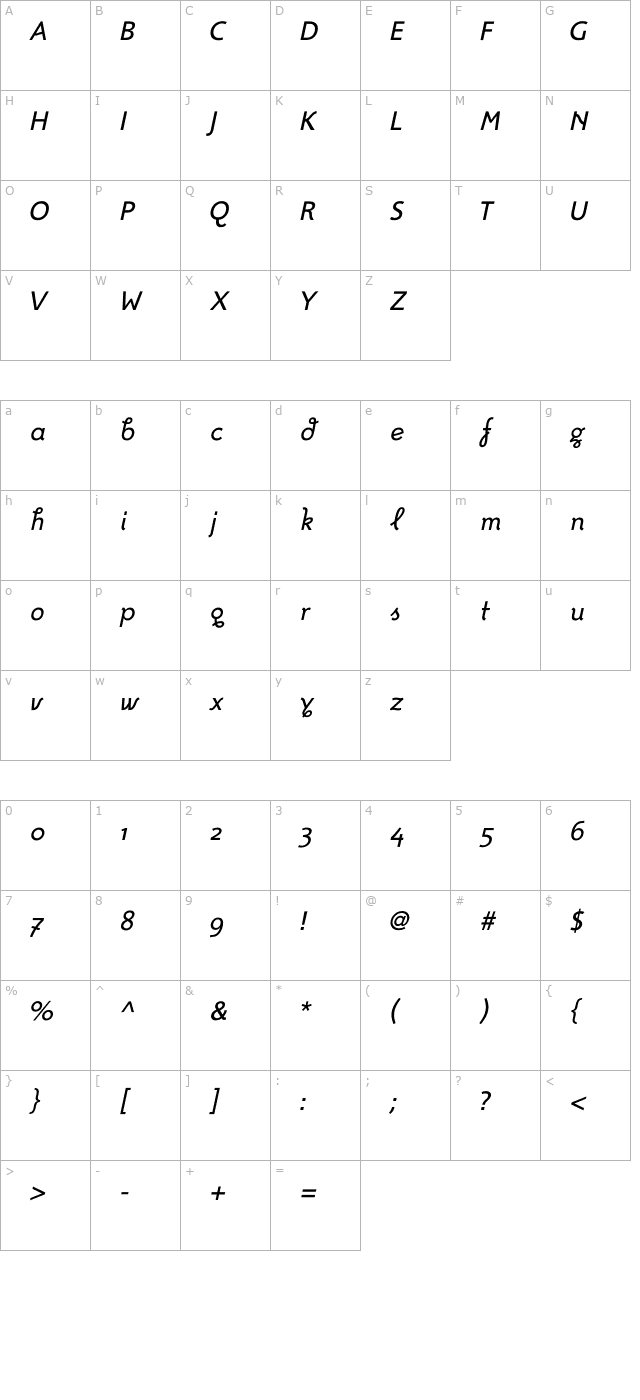 FoxRegularItalic character map