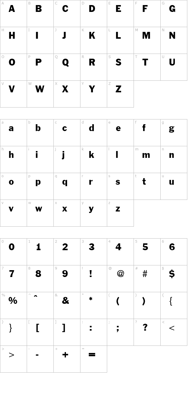 franklinheadline-bold character map