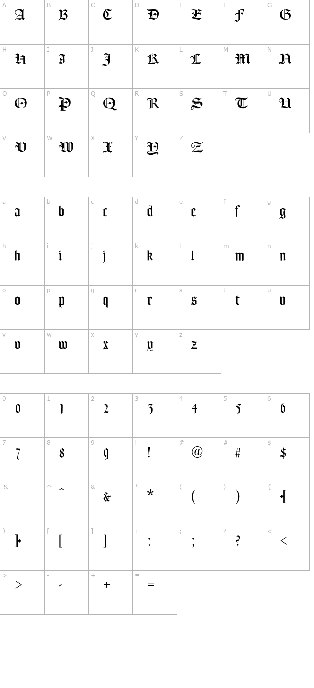 FrederickText-Regular OTF character map