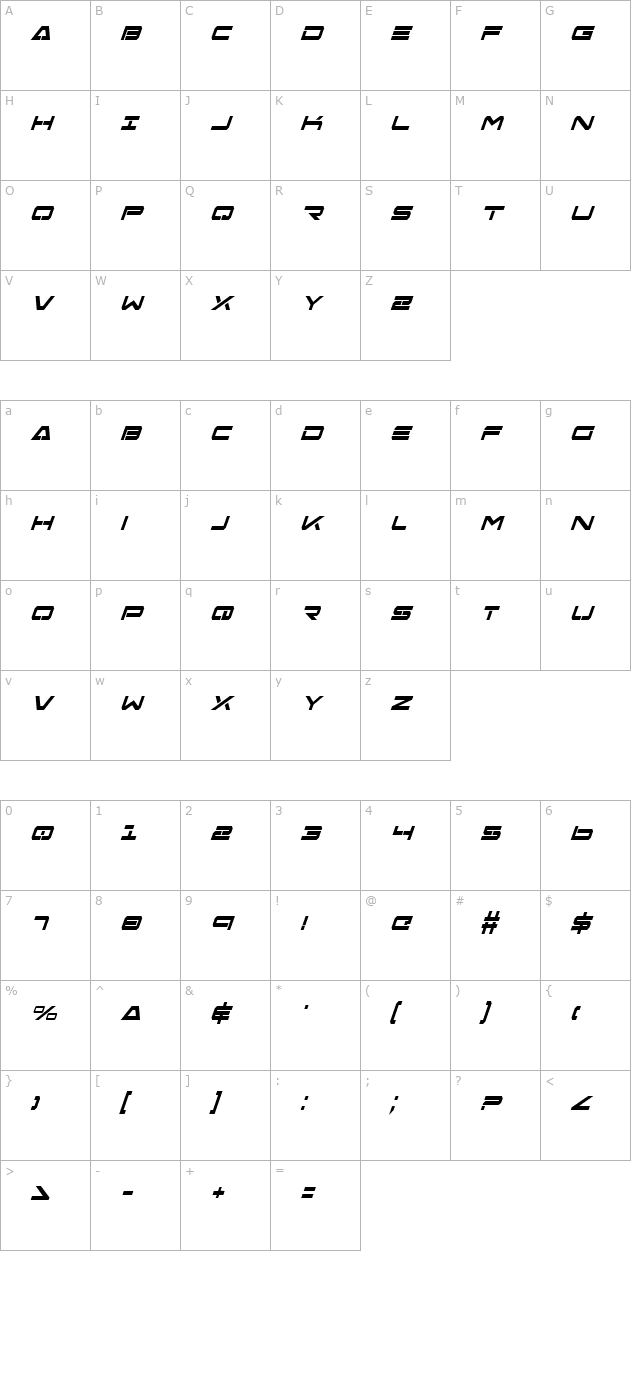 Free Agent Bold Condensed Italic character map