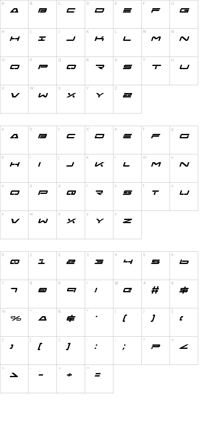 Free Agent Bold Expanded Italic character map