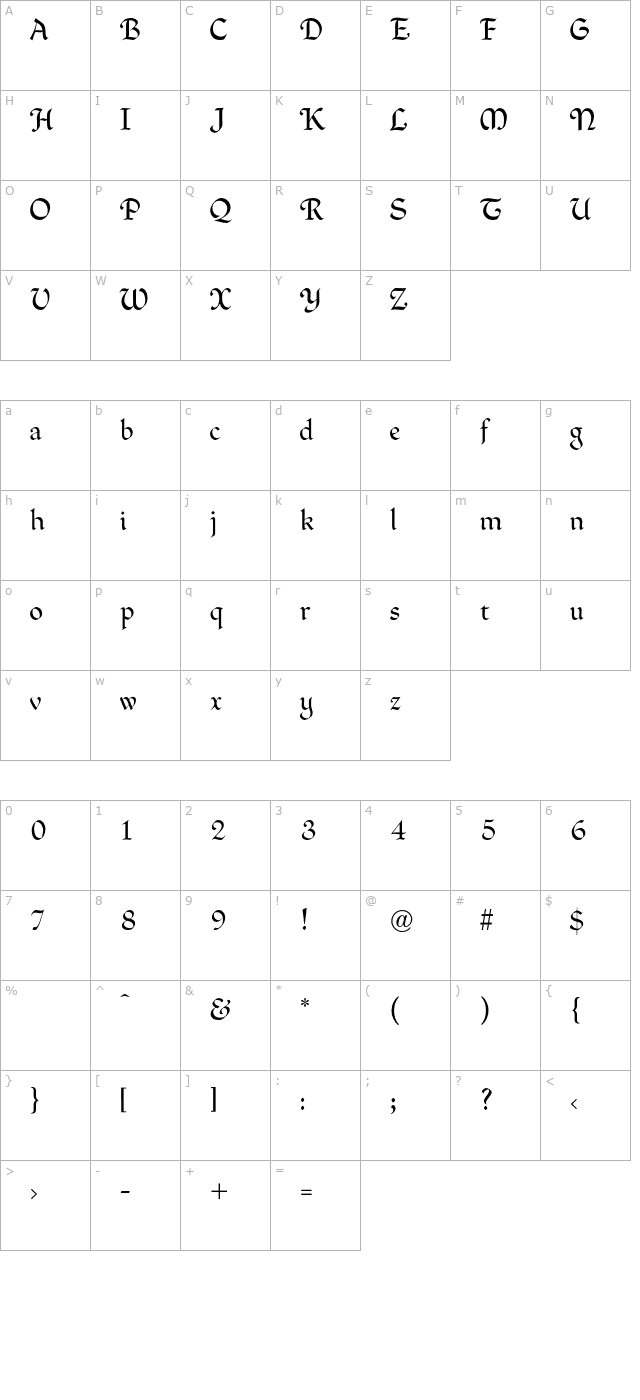 Freehand-Normal OTF character map