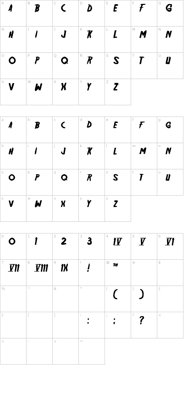 Friday13 OTF character map