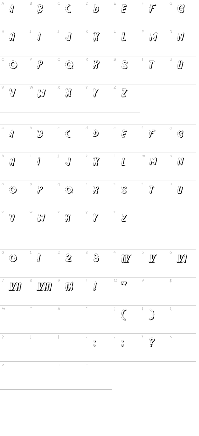 Friday13SH OTF character map