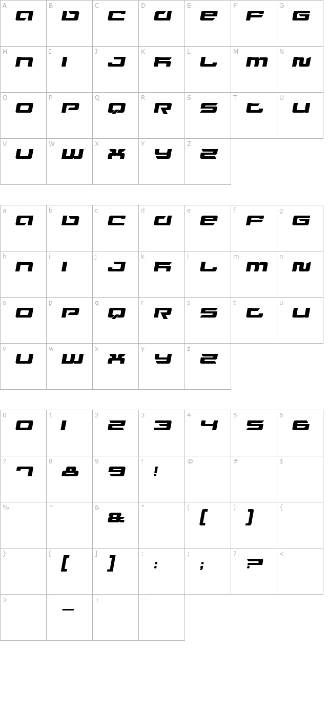 fusion-italic character map