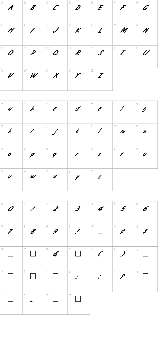 FZ HAND 4 ITALIC character map