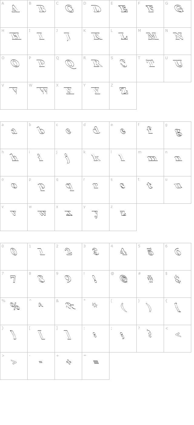 FZ ROMAN 26 HOLLOW LEFTY character map