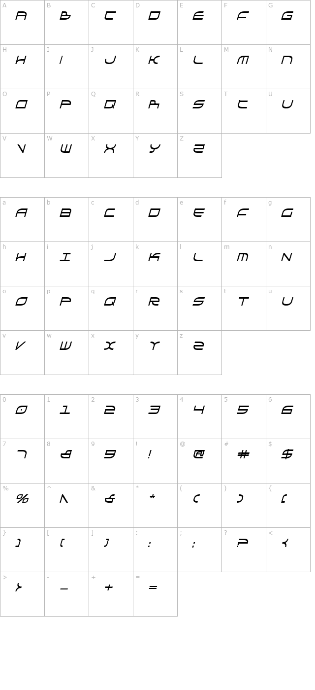 galga-bold-condensed-italic character map