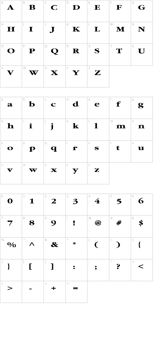 GarnetBroad Bold character map