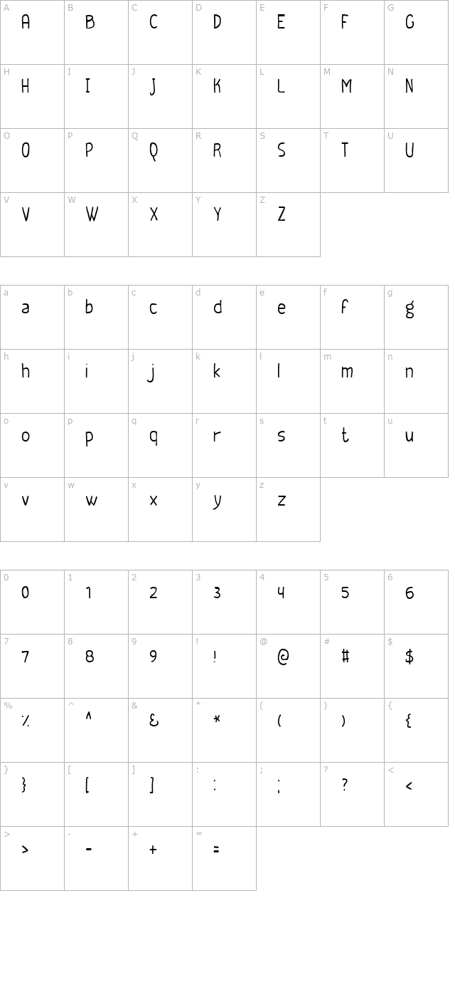 Geeker Thin character map