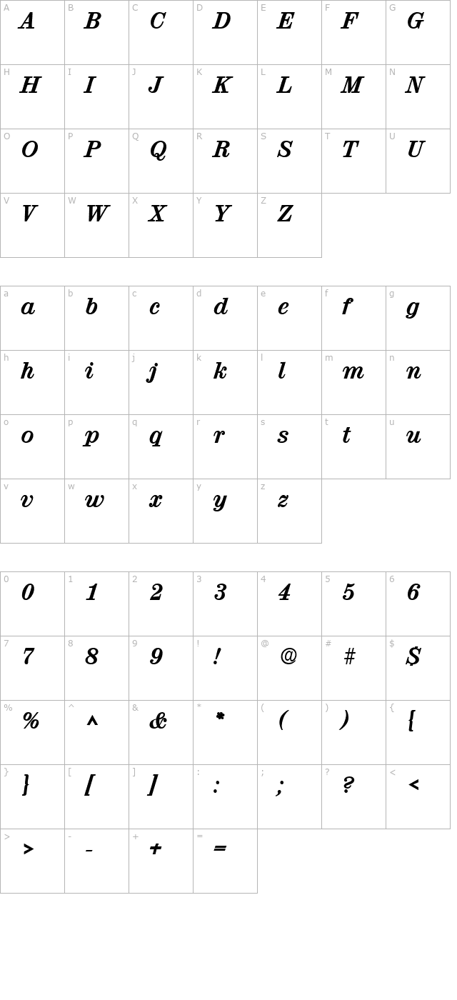 Geneva Heavy SF Bold Italic character map