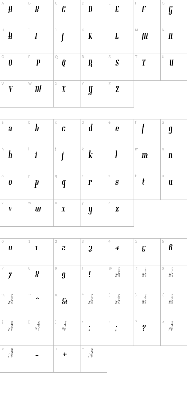 Gladifilthefte character map