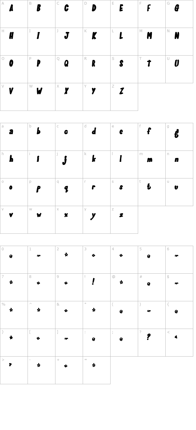 Gloo-Gun character map