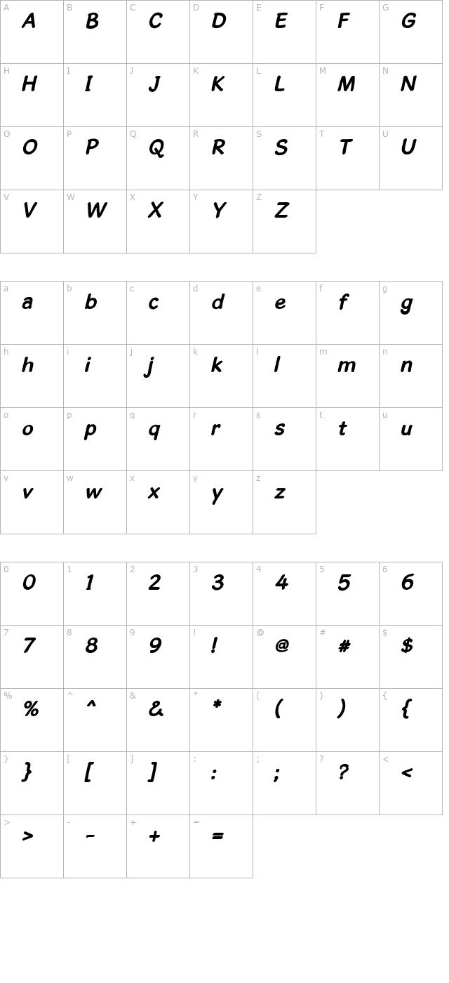 GosmickSansBoldOblique character map