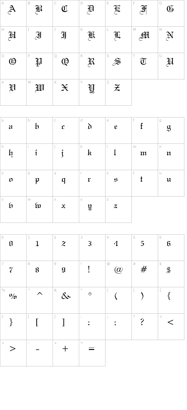 gothic-57-normal character map