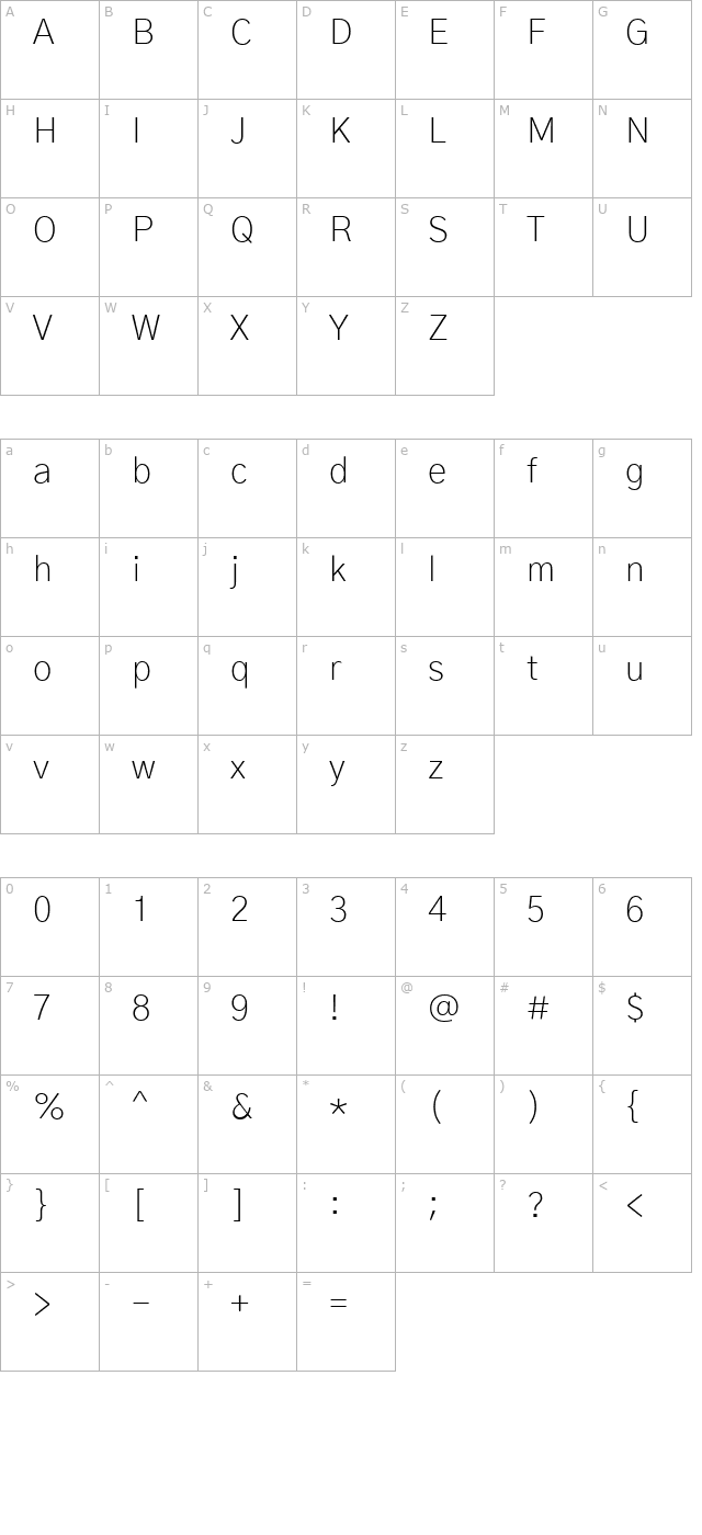 gothic-a1-extralight character map