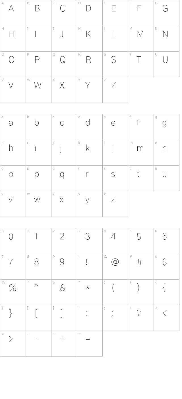 Gothic A1 Thin character map