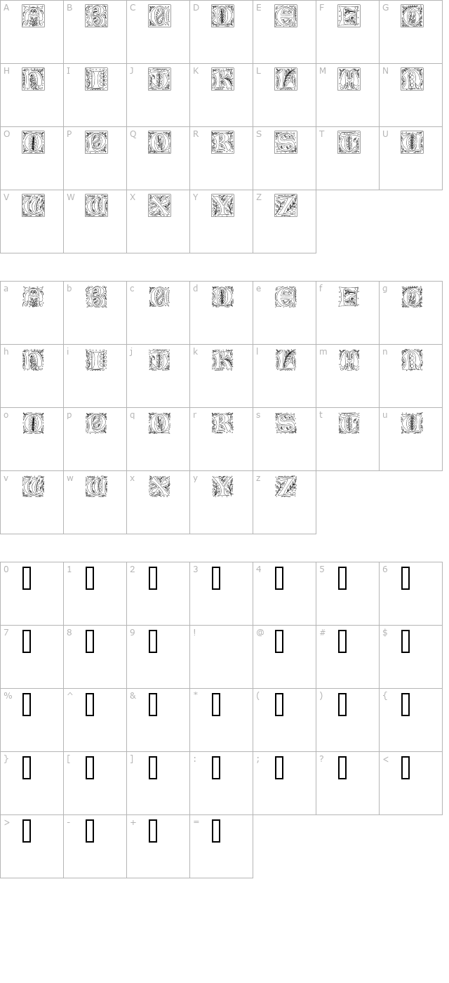 gothic-illuminate character map