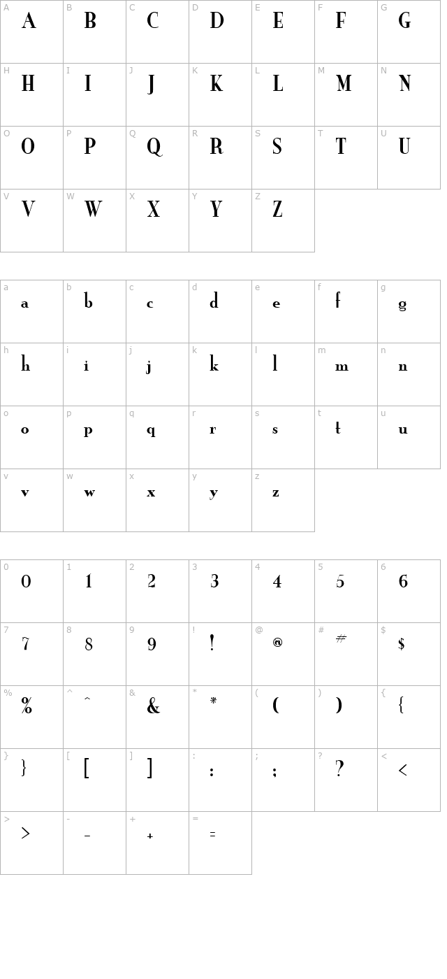 grailnewcondensed-regular character map