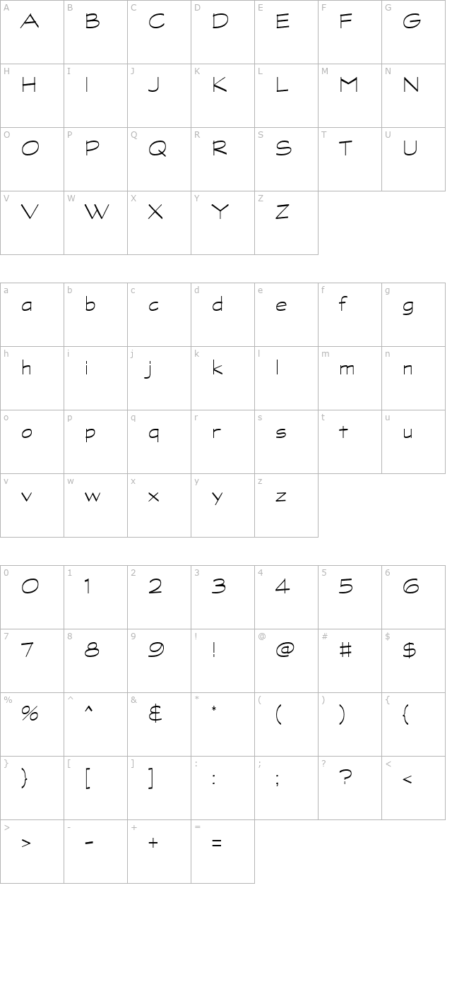 Graphite Light CE ATT character map