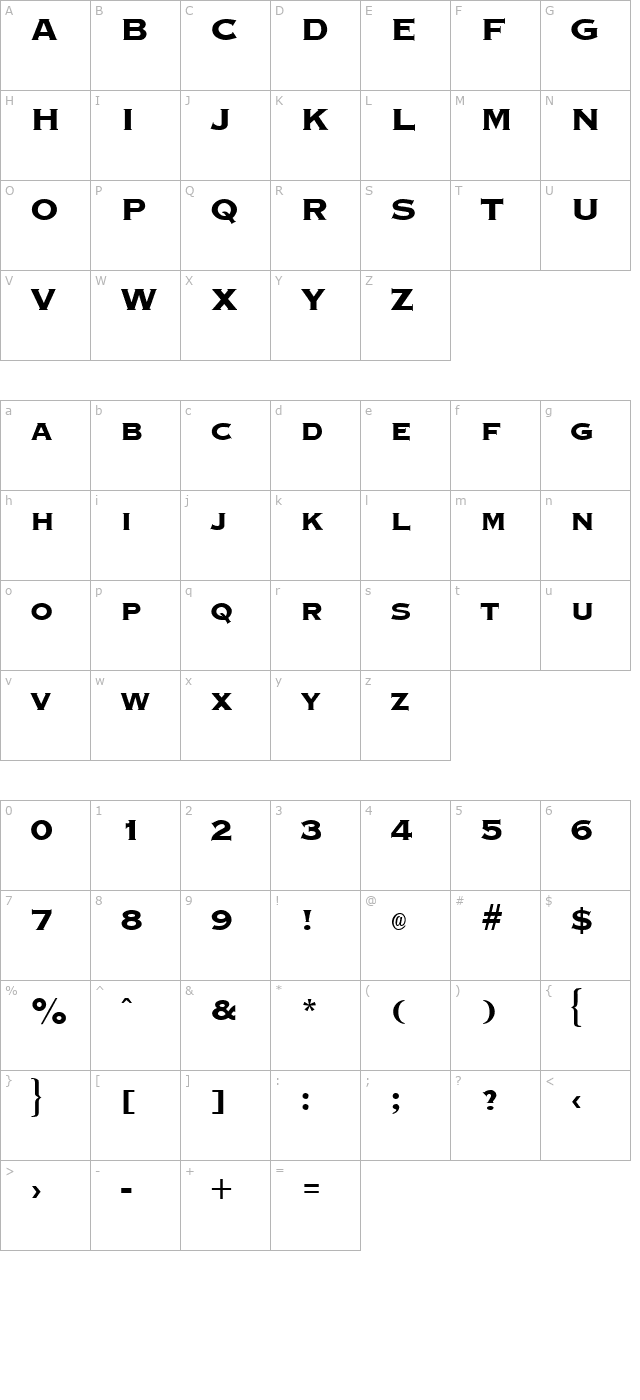 Graverplate Extrabold character map