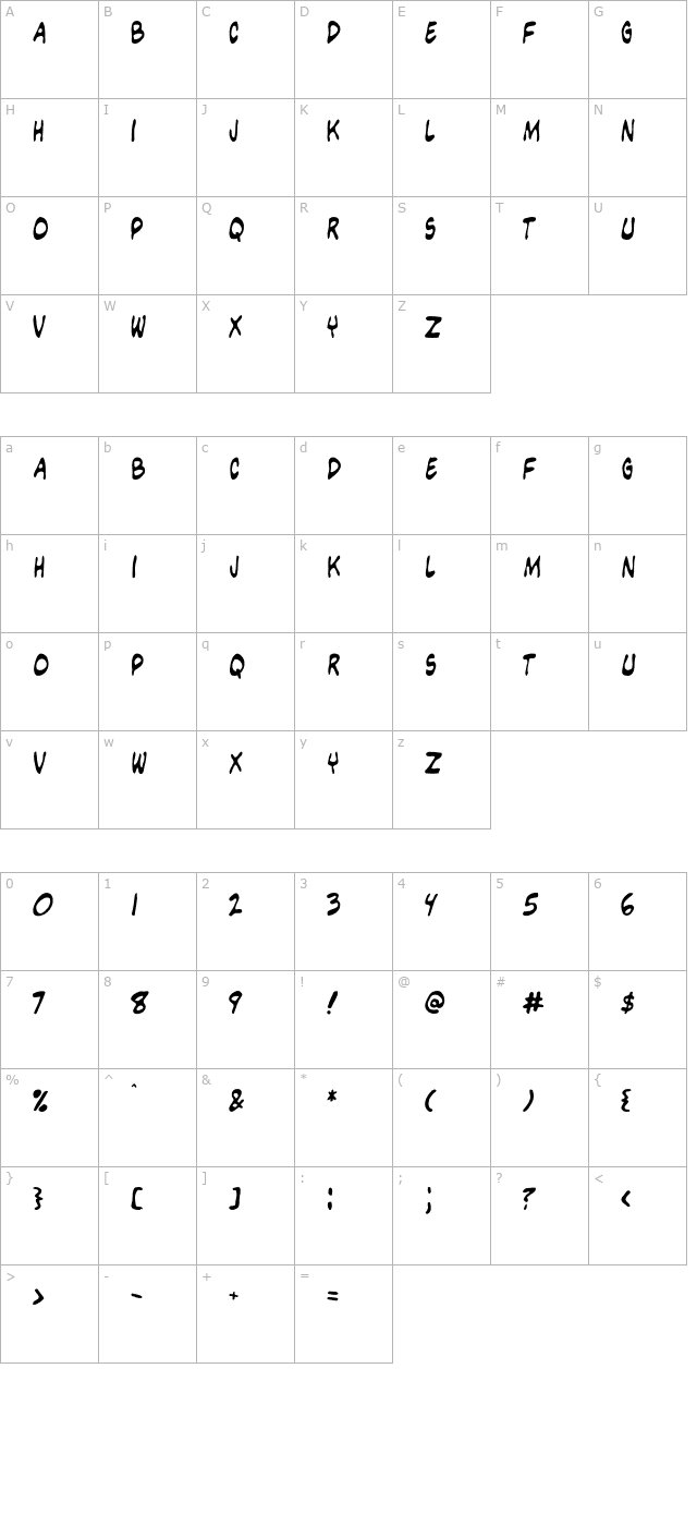 Grimmy OTF character map