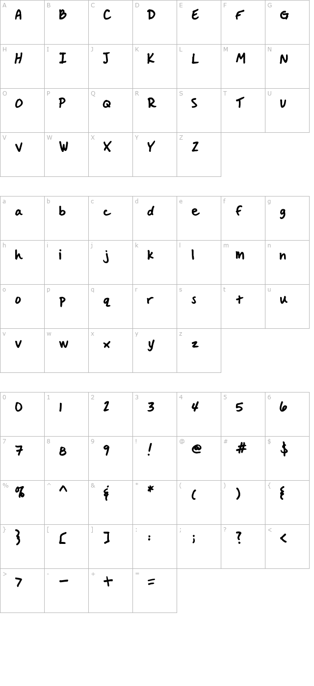 Handwritten Crystal character map