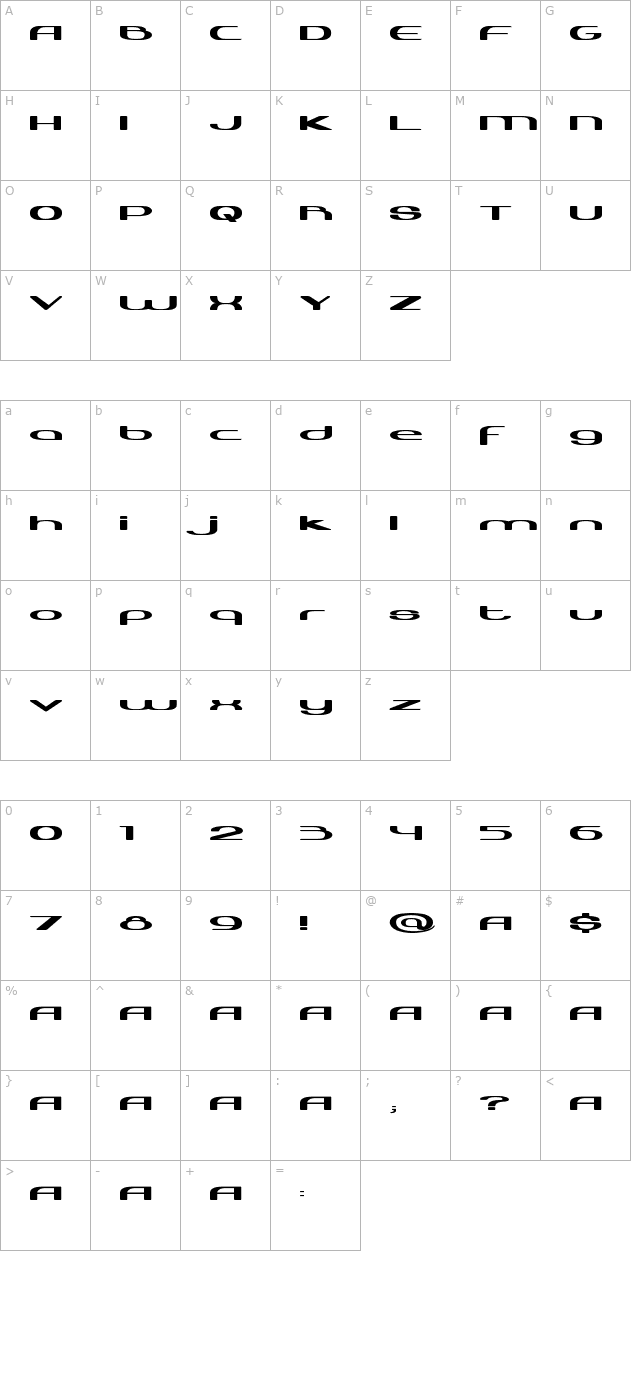 Harabara Neo character map