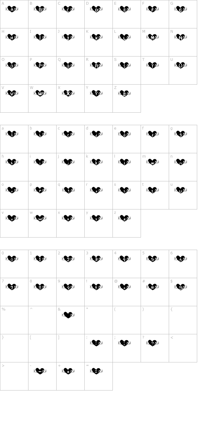 Heart Font character map