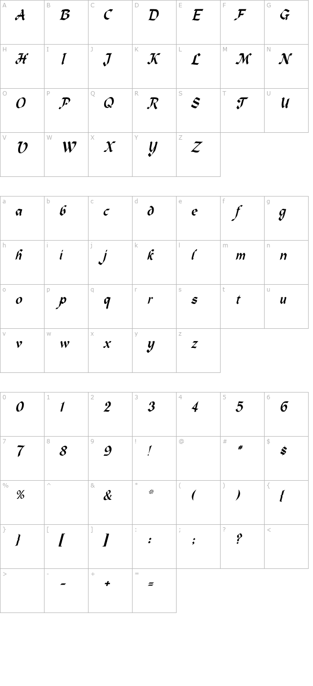 heidelbe-normal-italic character map