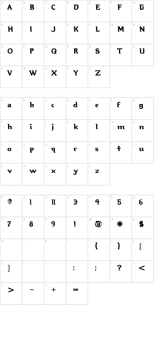 Hellbound OTF character map