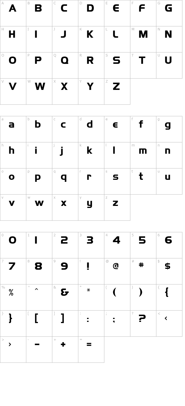 highlandgothicflf-bold character map