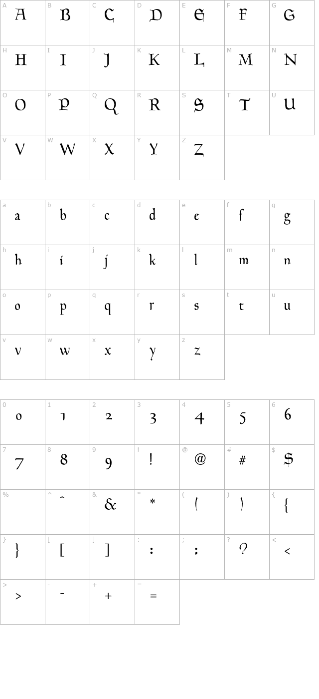 hinghamtext-normal-otf character map