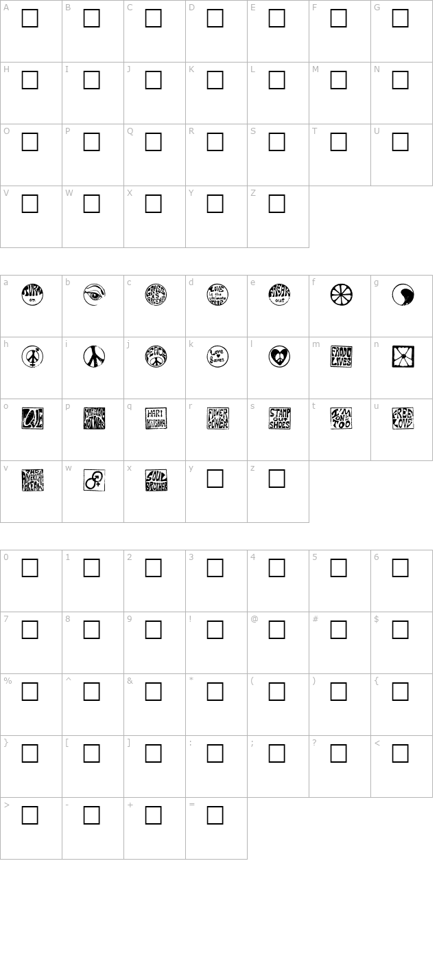 Hippy Stamps character map