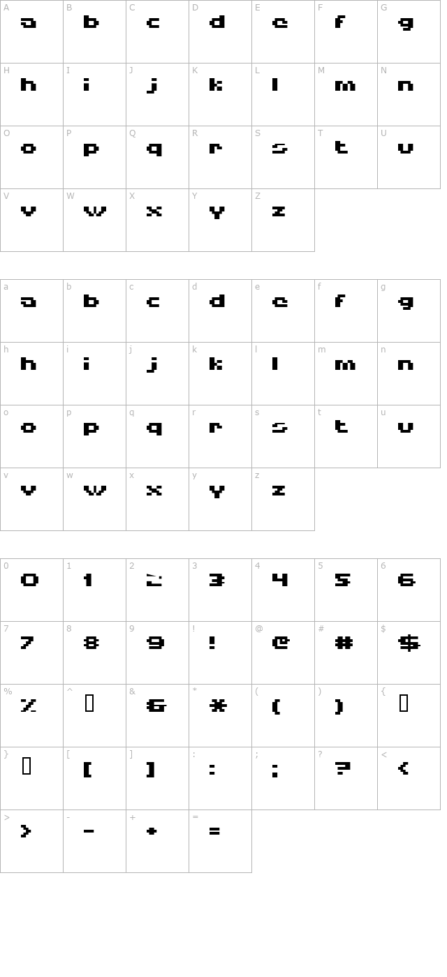 HISKYFLIPPERLOWBOLD character map